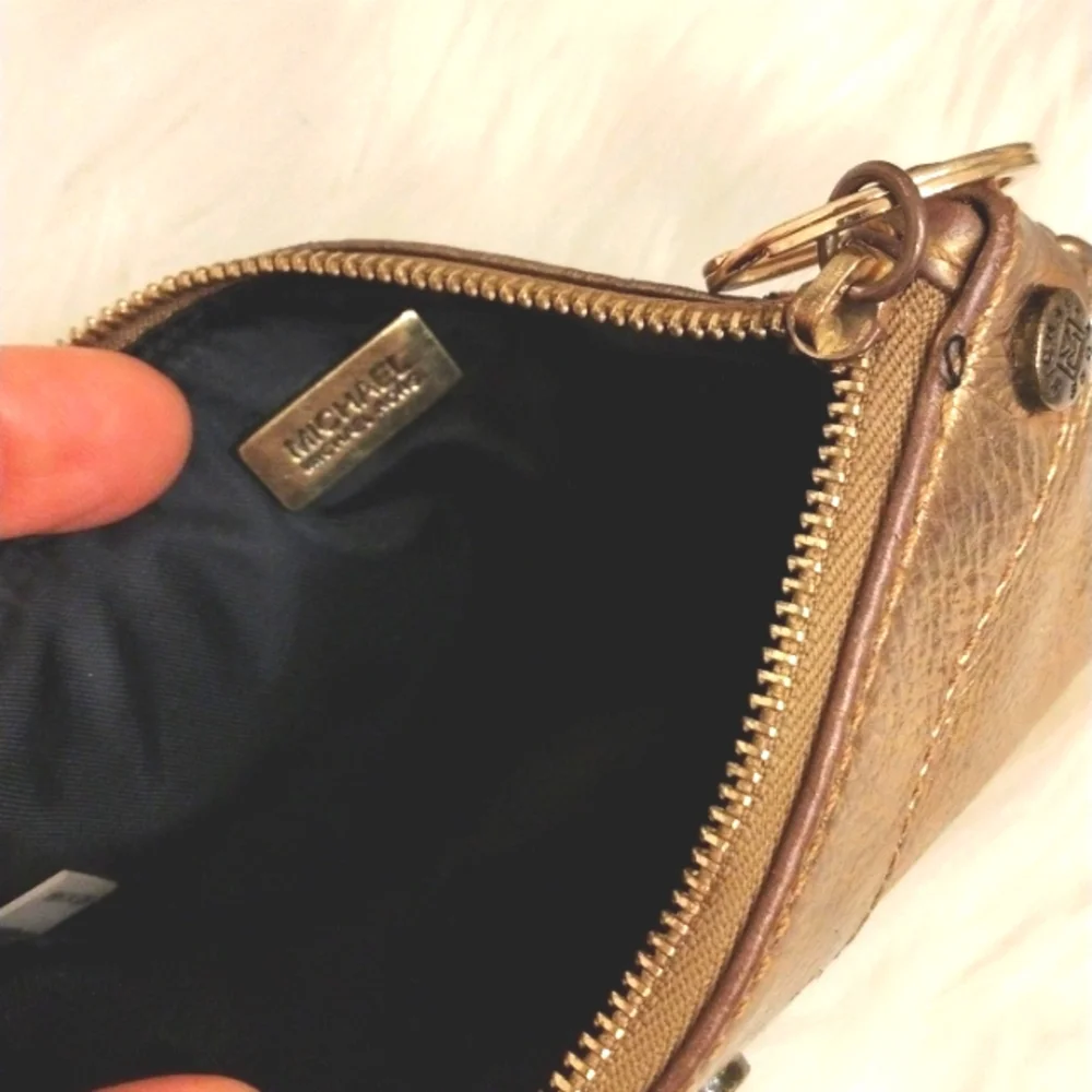 Michael Kors GOLD Leather‎ Wrist Pouch Coin Bag 9